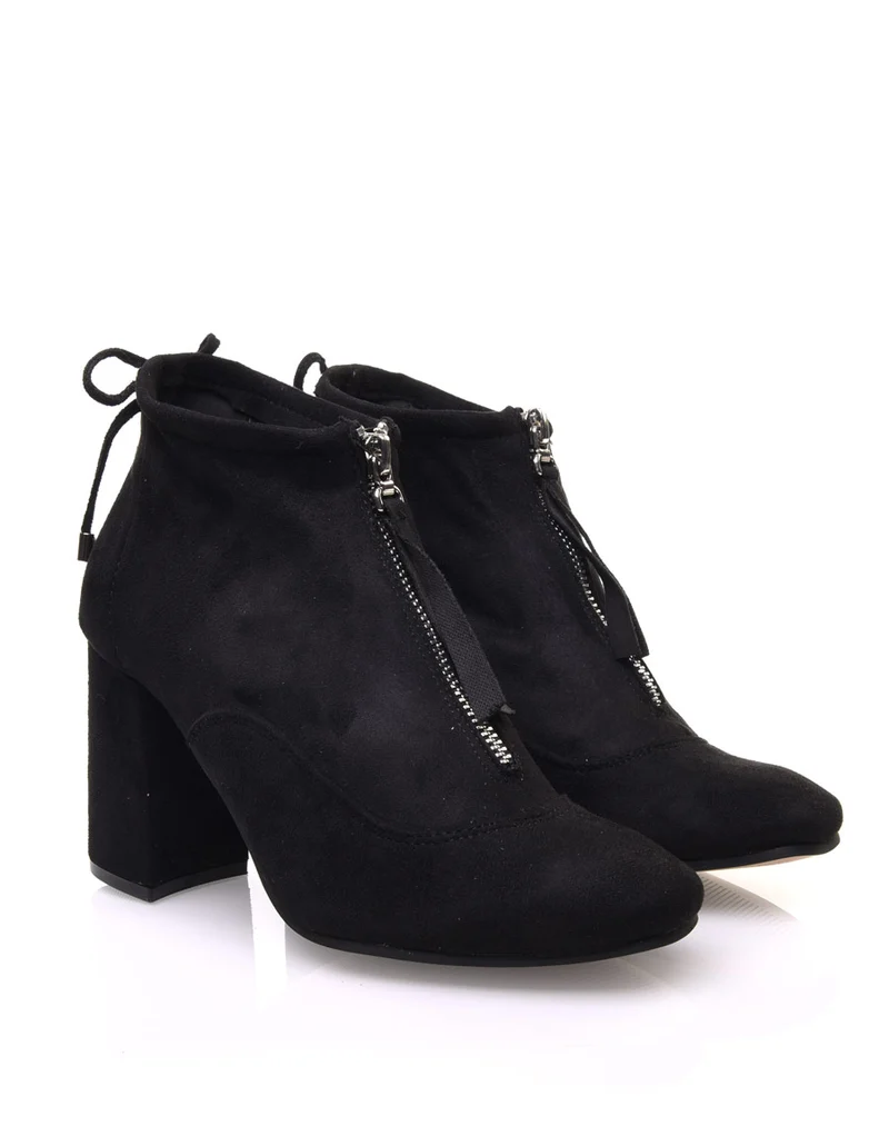 Bottines souples en suédine noires à talons hauts