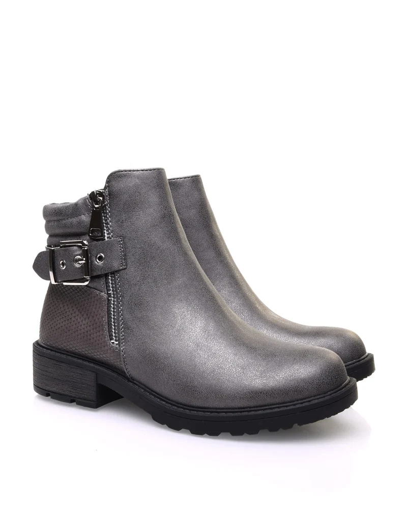 Bottines grises métallisées effet croco
