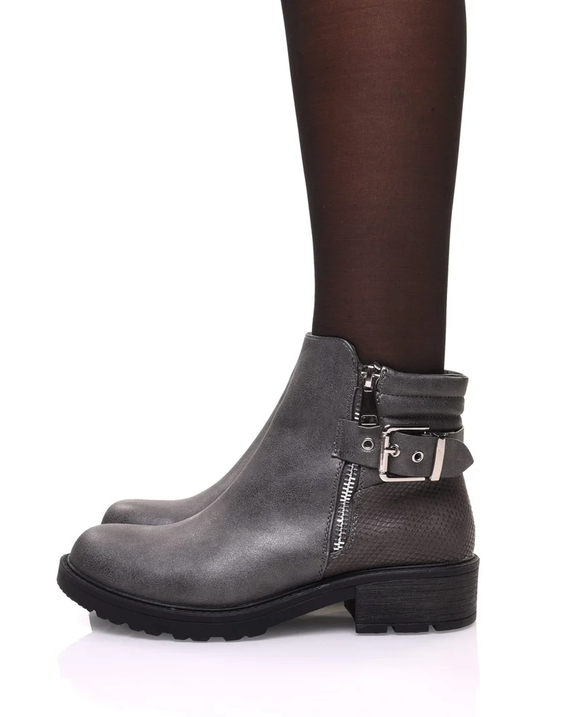 Bottines grises métallisées effet croco