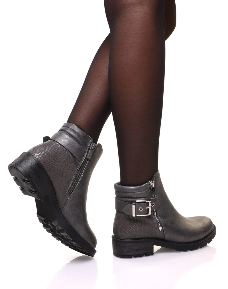 Bottines grises métallisées effet croco