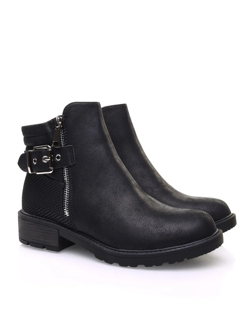 Bottines noires semelles crantées effet croco