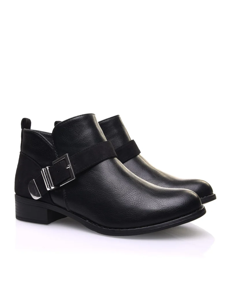 Bottines plates noires empiècements suédines