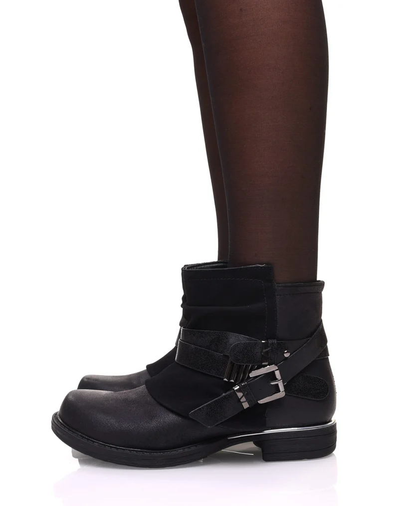 Bottines noires plates bi-matières