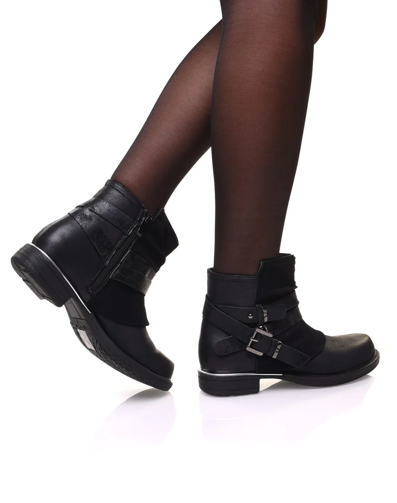 Bottines noires plates bi-matières