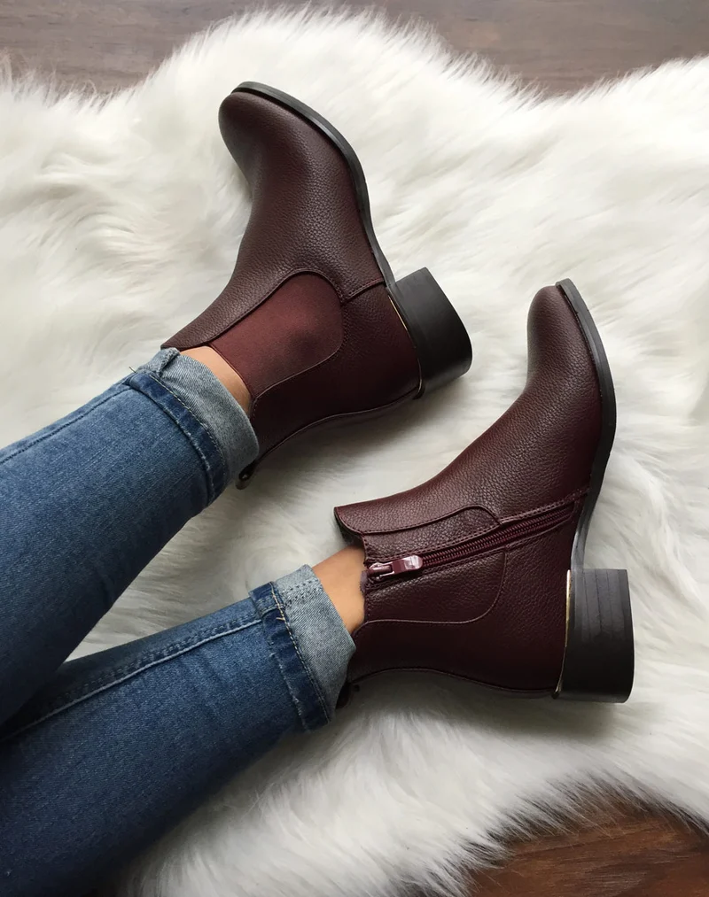 Chelsea boots bordeaux à liseré doré