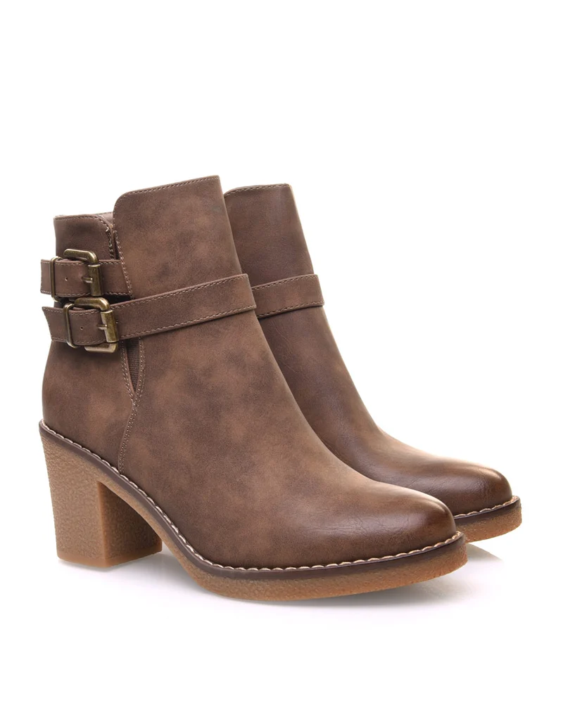 Bottines taupes effet vieilli à boucles