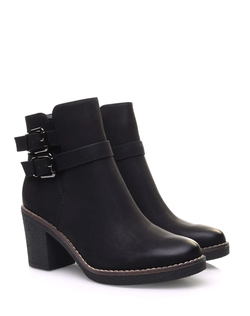 Bottines noires effet vieilli à boucles