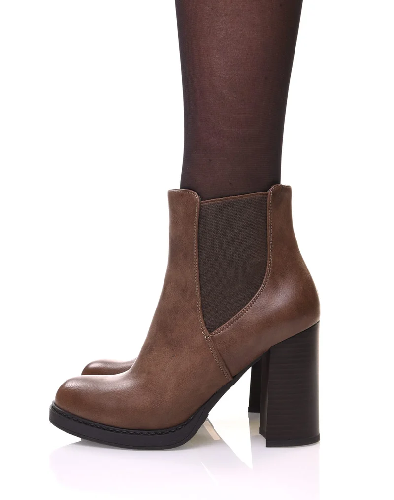 Bottines taupes semi-montantes élastiques