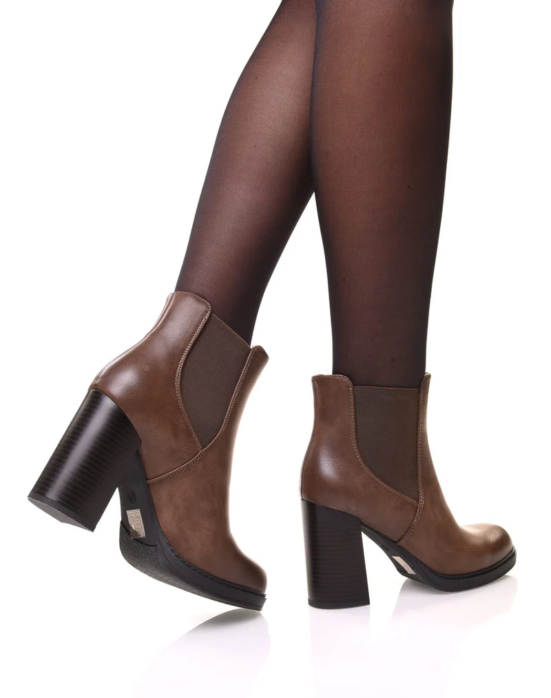 Bottines taupes semi-montantes élastiques