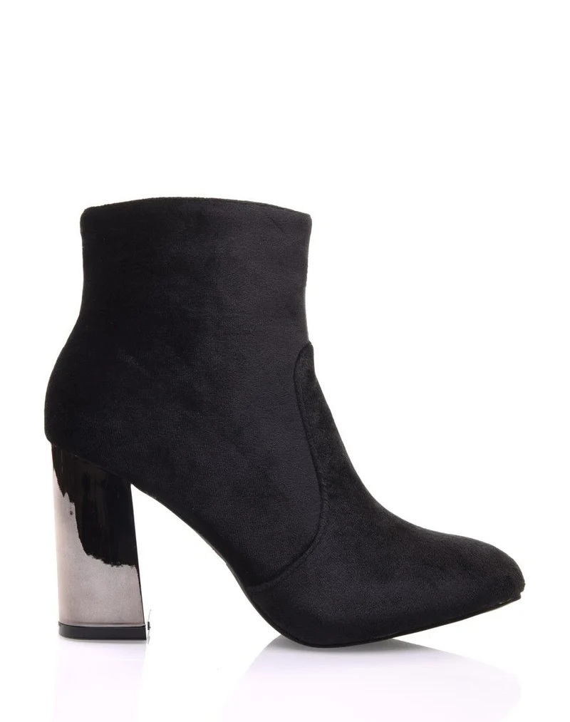 Bottines en velours noir à talon miroir