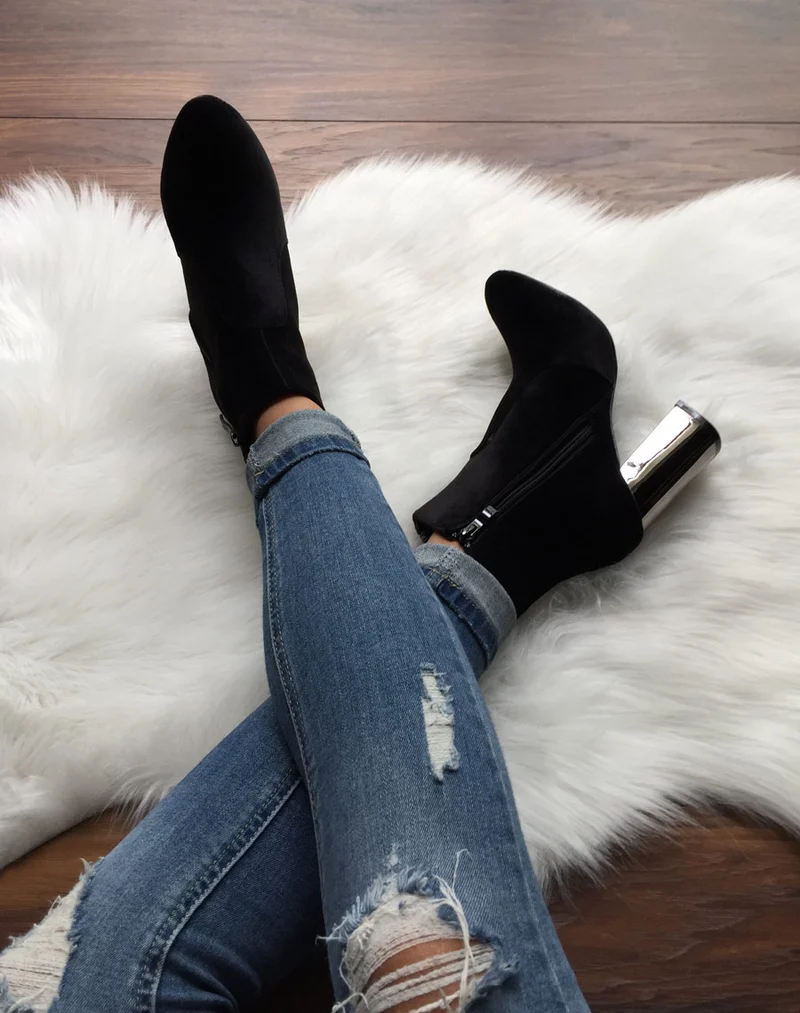 Bottines en velours noir à talon miroir