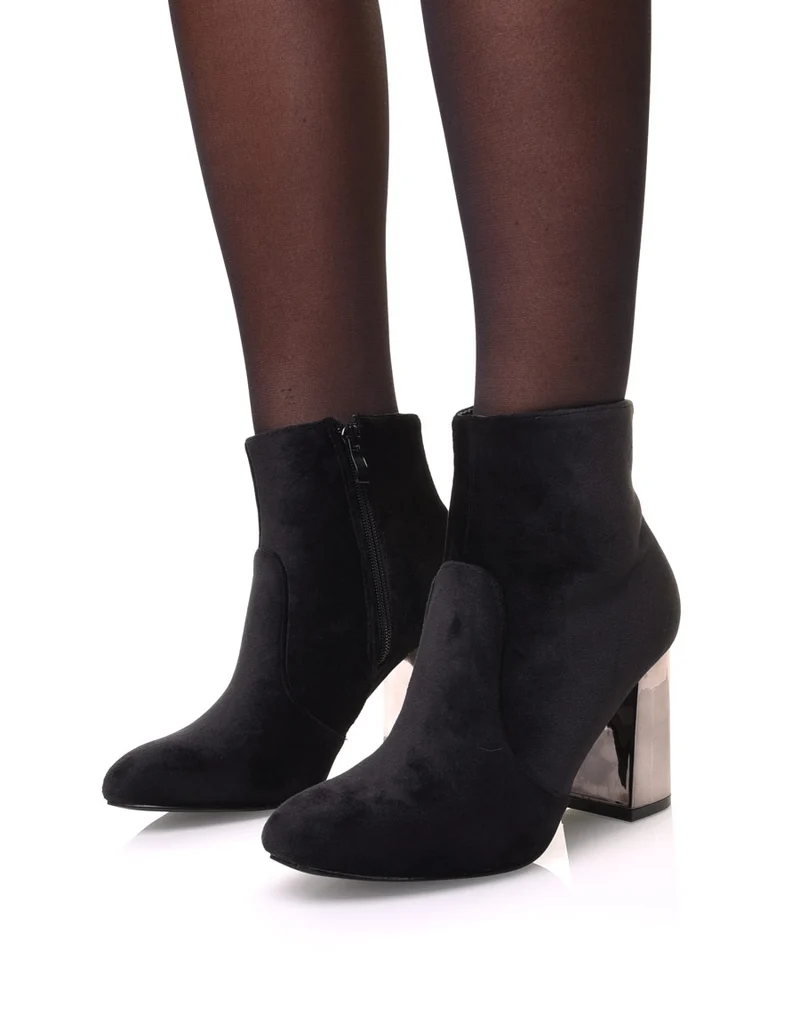 Bottines en velours noir à talon miroir