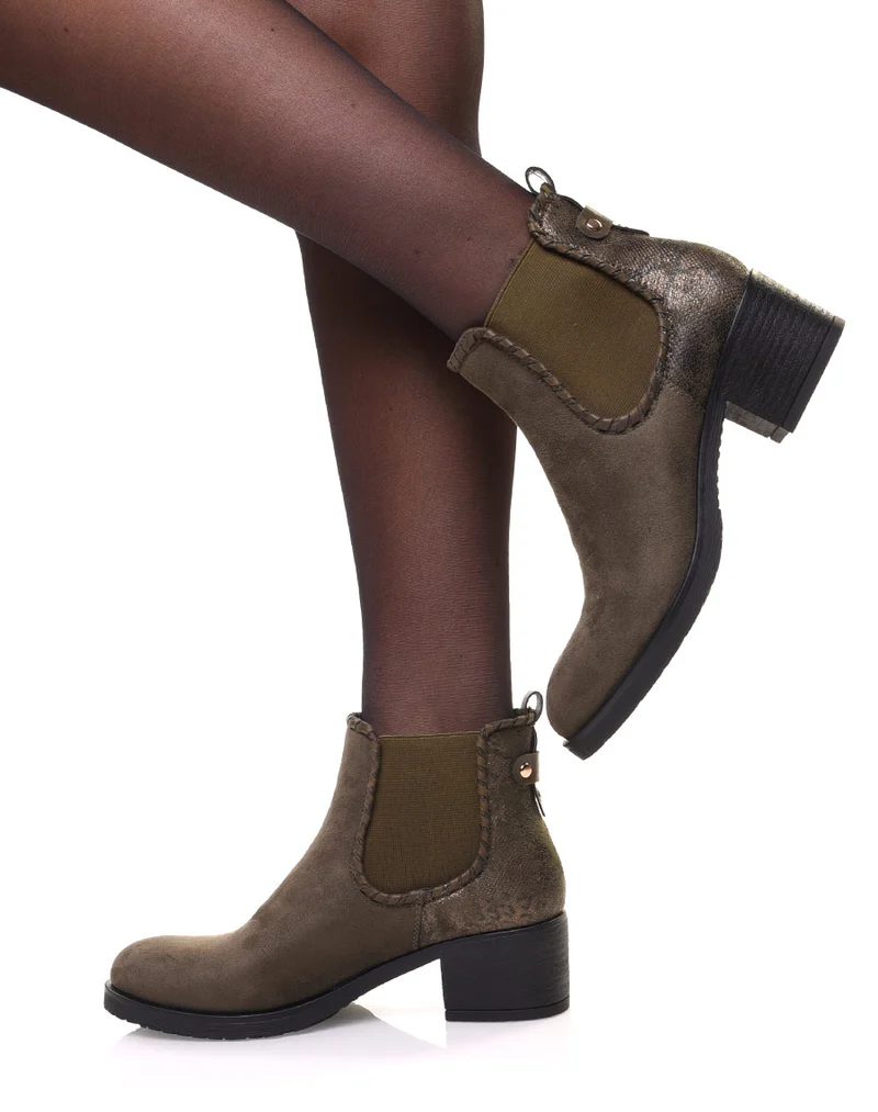 Bottines kaki à imprimé écaillé brillant