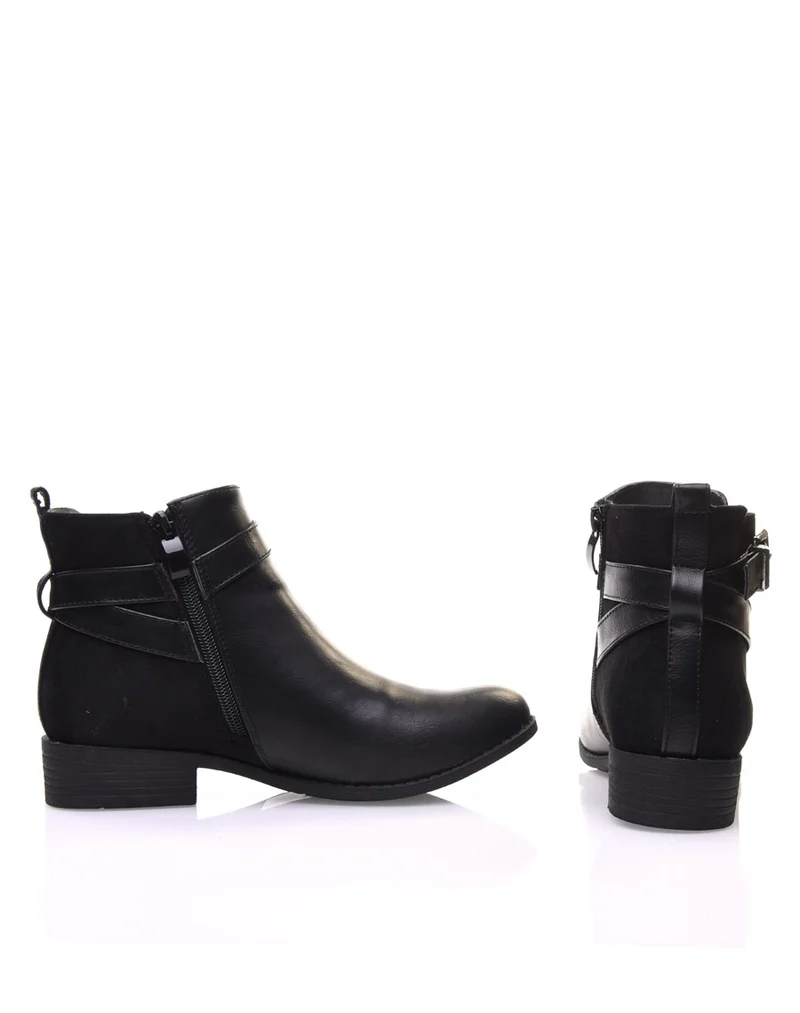 Chelsea boots bi-matières noires à lanières