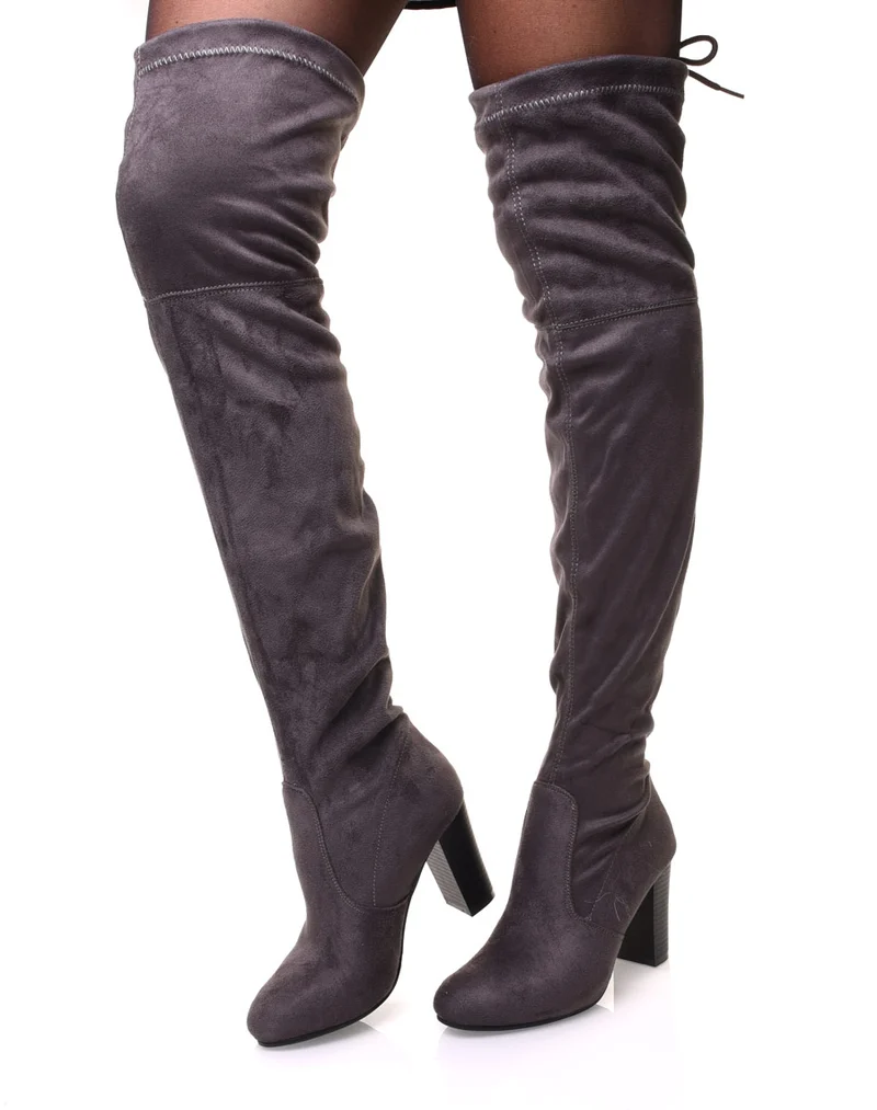 Cuissardes grises ajustables à talons