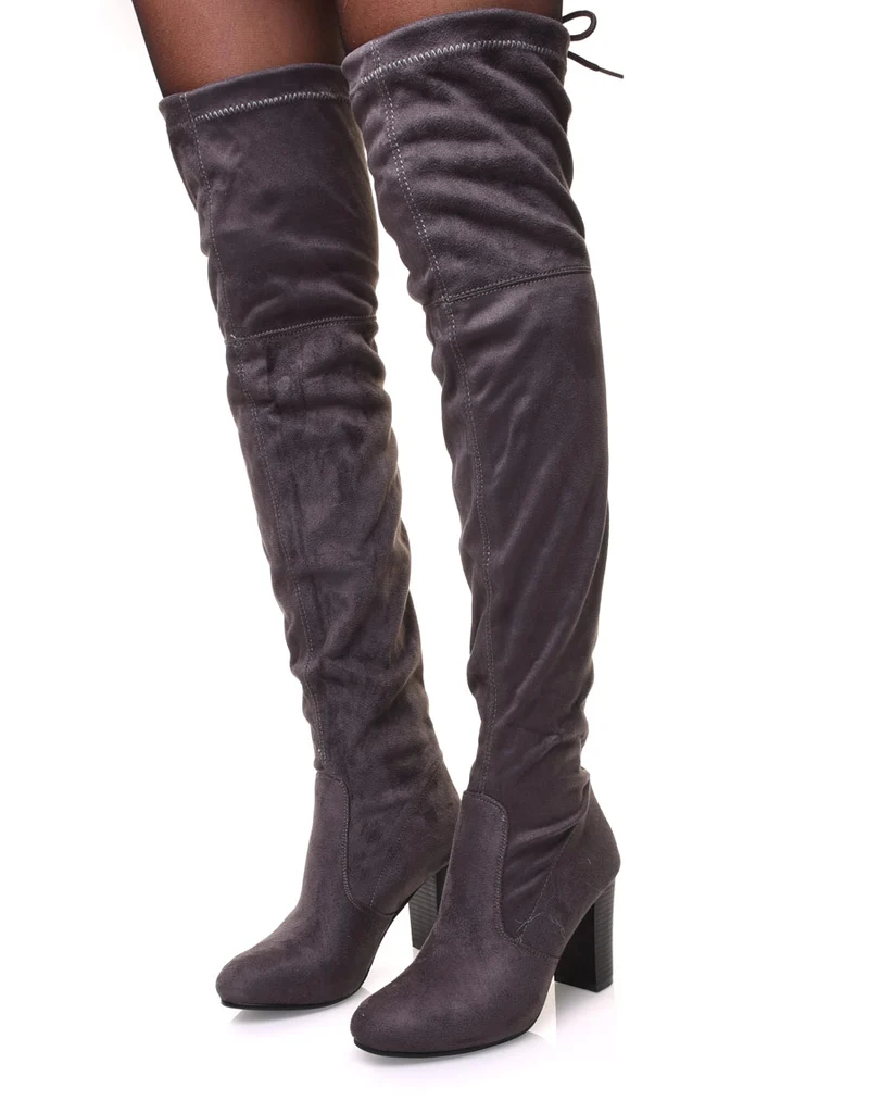 Cuissardes grises ajustables à talons
