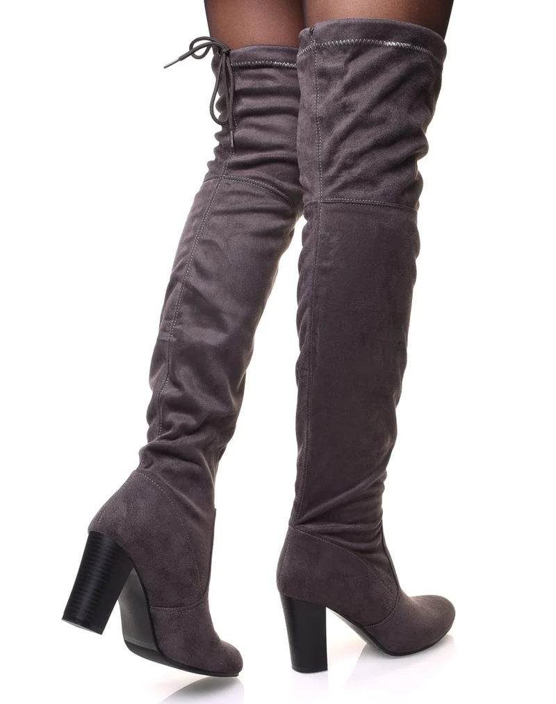 Cuissardes grises ajustables à talons