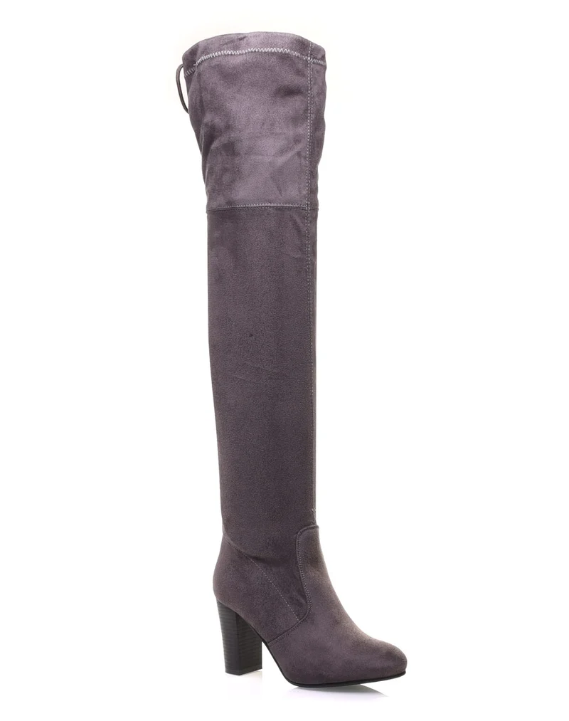 Cuissardes grises ajustables à talons