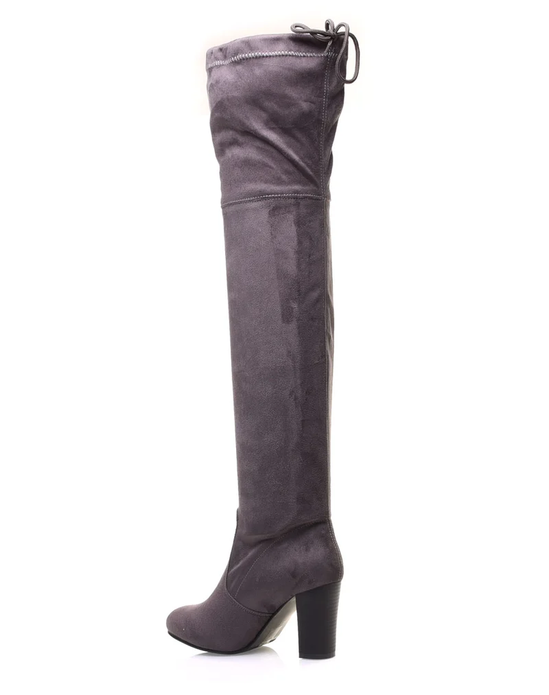 Cuissardes grises ajustables à talons