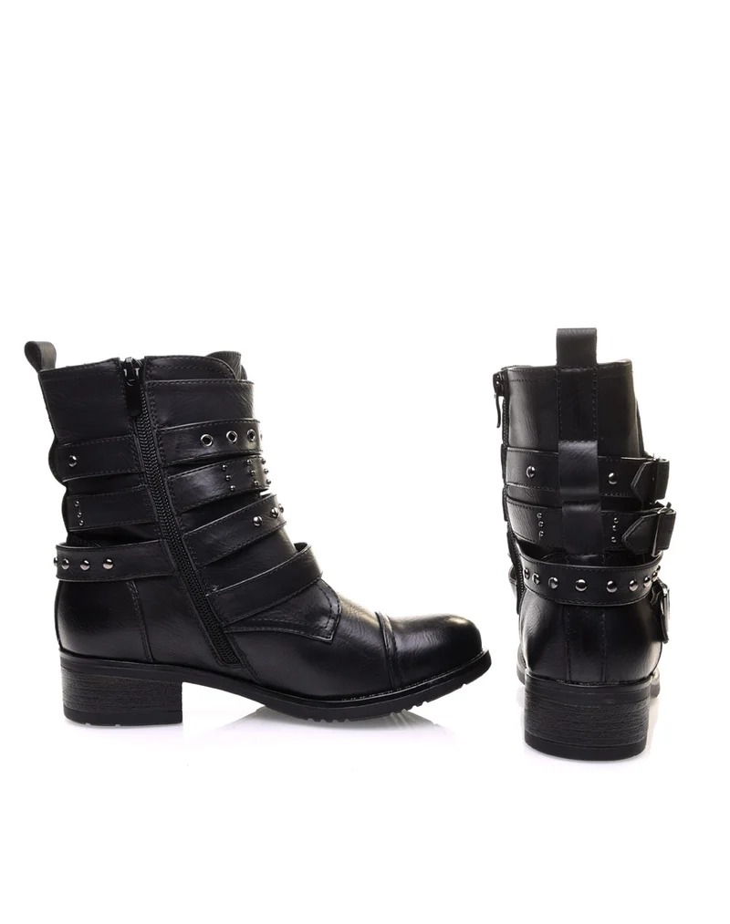 Bottines montantes noires à multiples brides