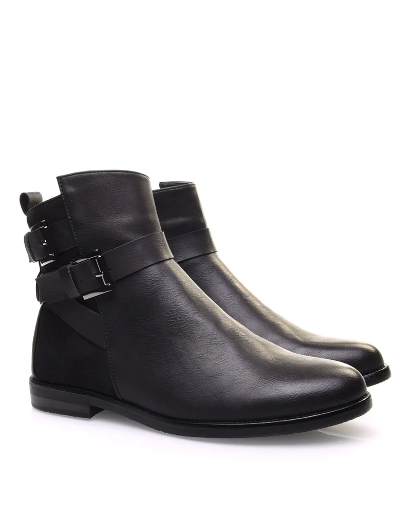 Bottines noires semi-montantes à boucles