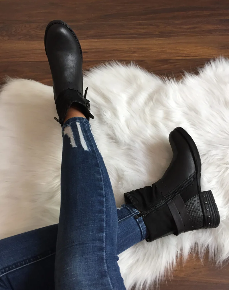 Bottines noires bi matières à multiples détails