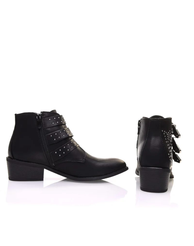 Bottines noires à trois brides