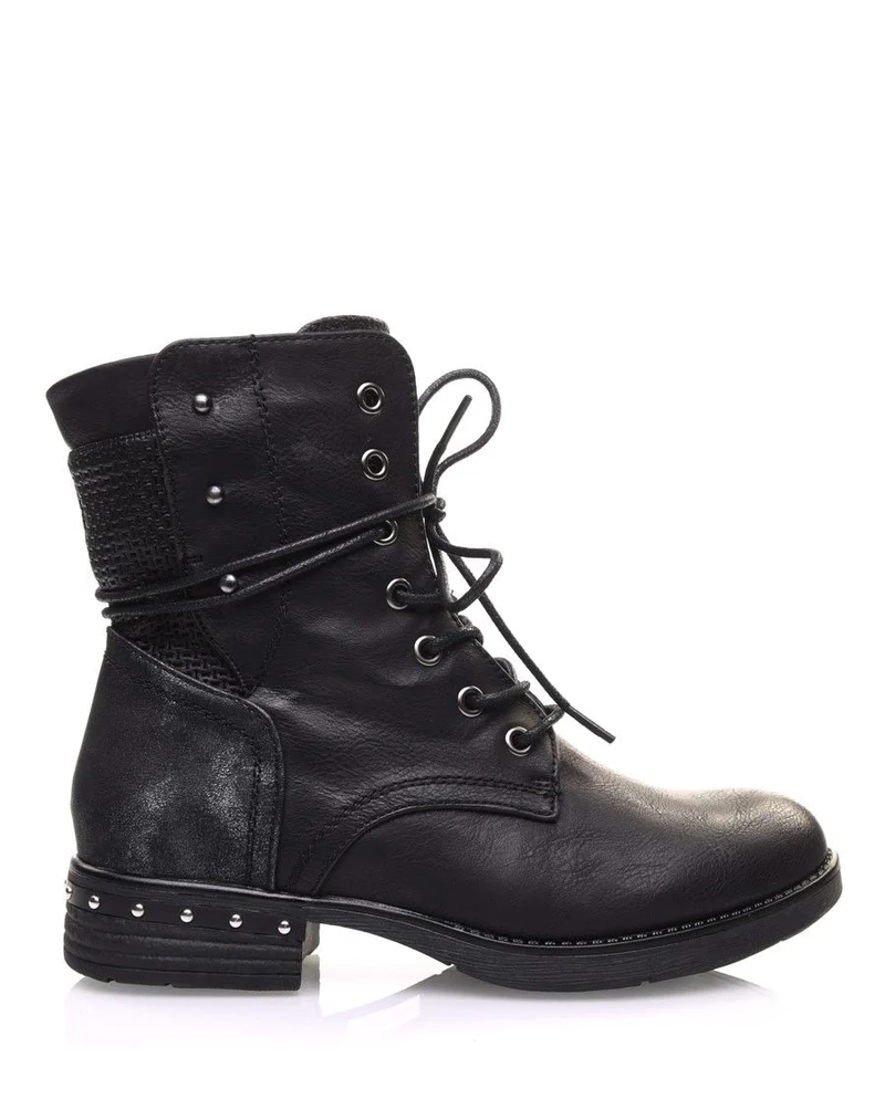 Bottines noires texturées à lacets