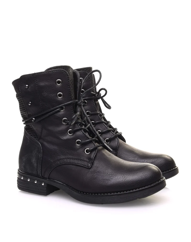 Bottines noires texturées à lacets