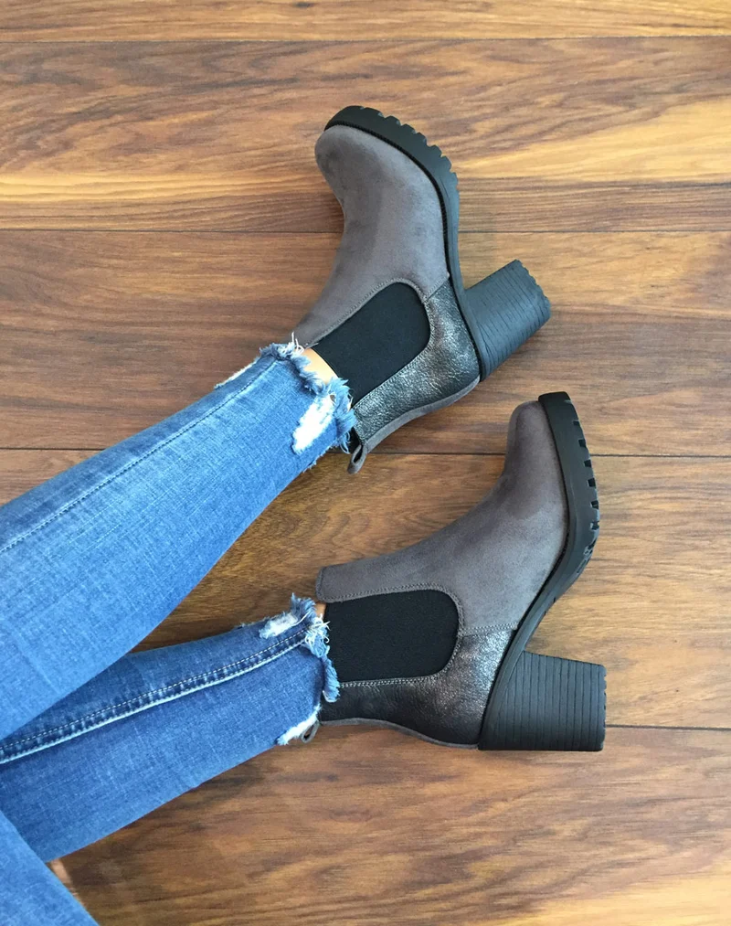 Bottines grises mi hautes bi-matières