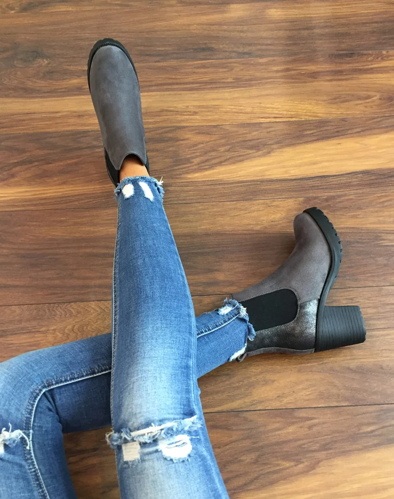 Bottines grises mi hautes bi-matières