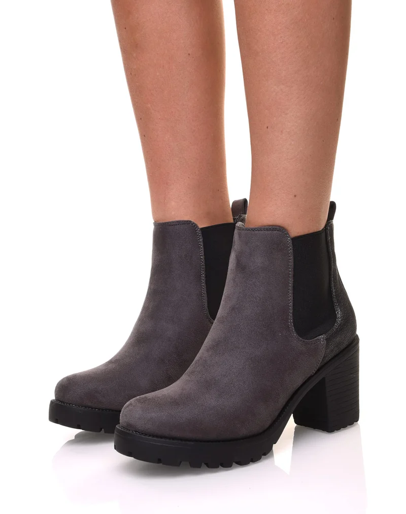 Bottines grises mi hautes bi-matières