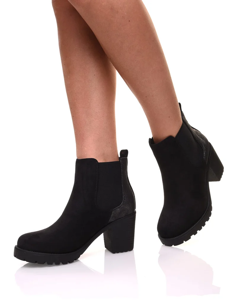 Bottines noires mi hautes bi-matières