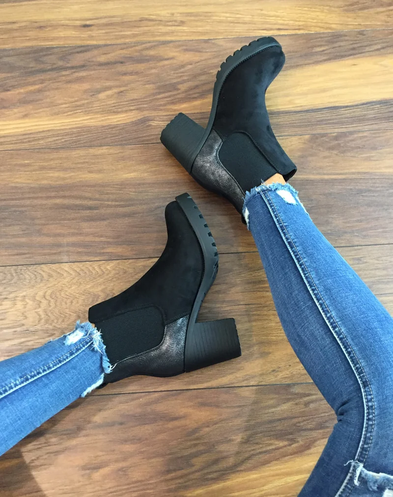 Bottines noires mi hautes bi-matières