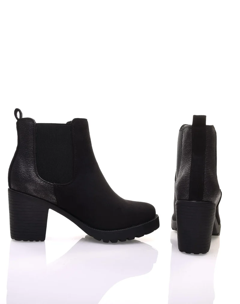 Bottines noires mi hautes bi-matières