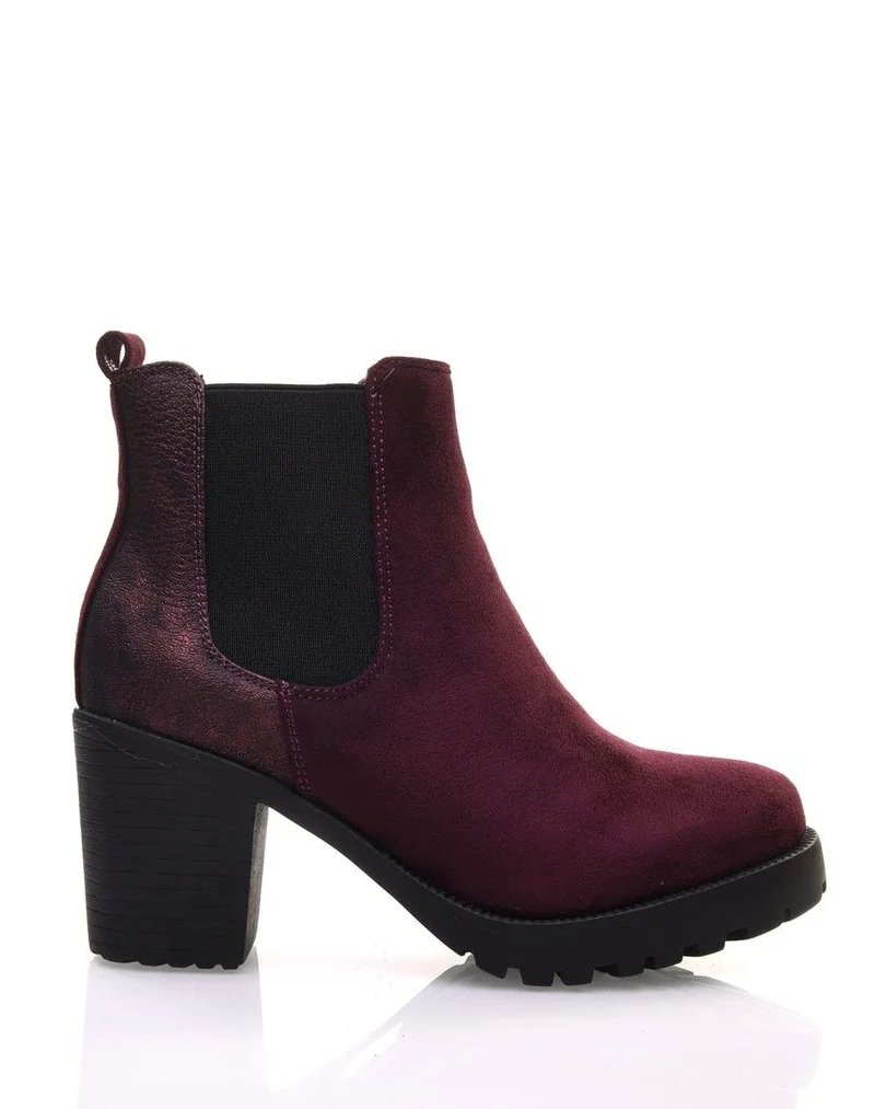 Bottines bordeaux mi hautes bi-matières