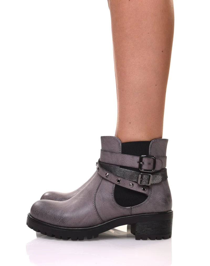Bottines grises différentes lanières