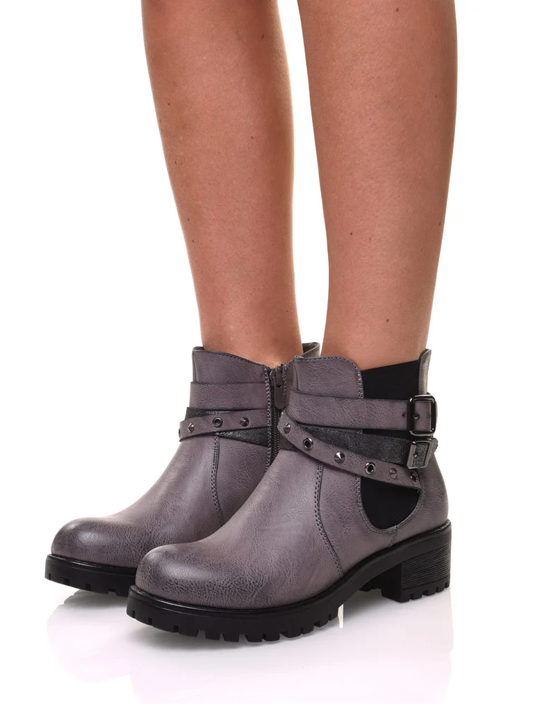 Bottines grises différentes lanières