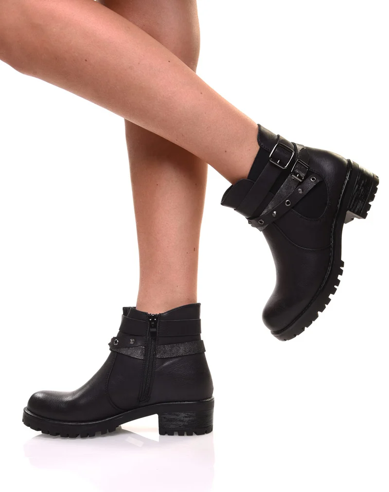 Bottines noires différentes lanières