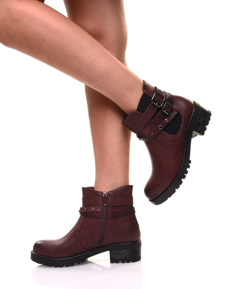 Bottines bordeaux différentes lanières