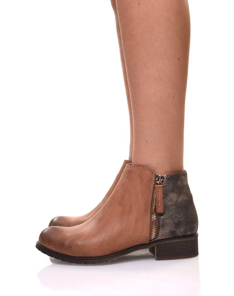 Bottines camel effet pailleté