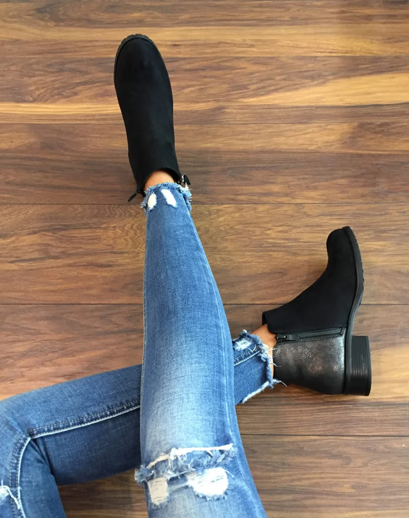 Bottines noires bi-matières