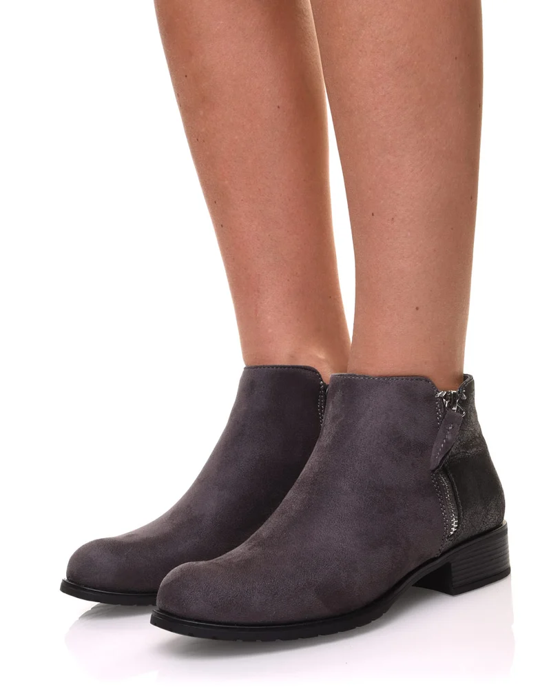 Bottines grises bi-matières