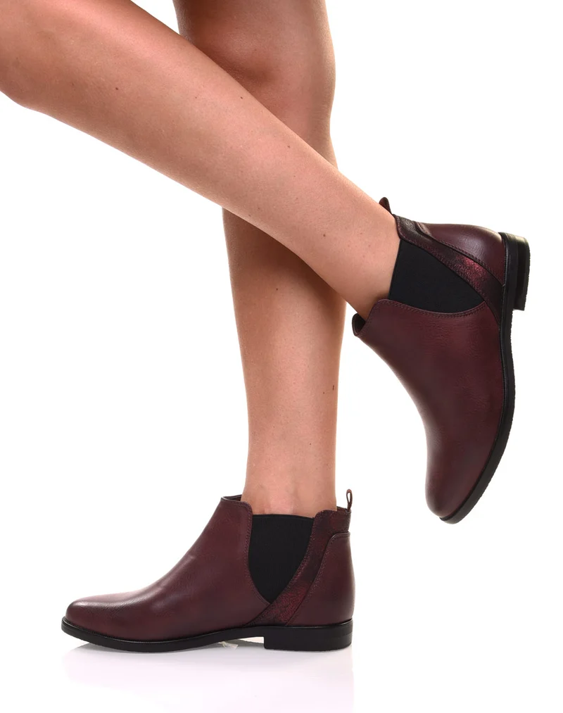 Bottines bordeaux plates métallisées