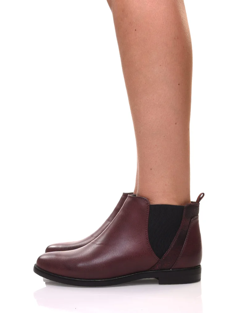 Bottines bordeaux plates métallisées