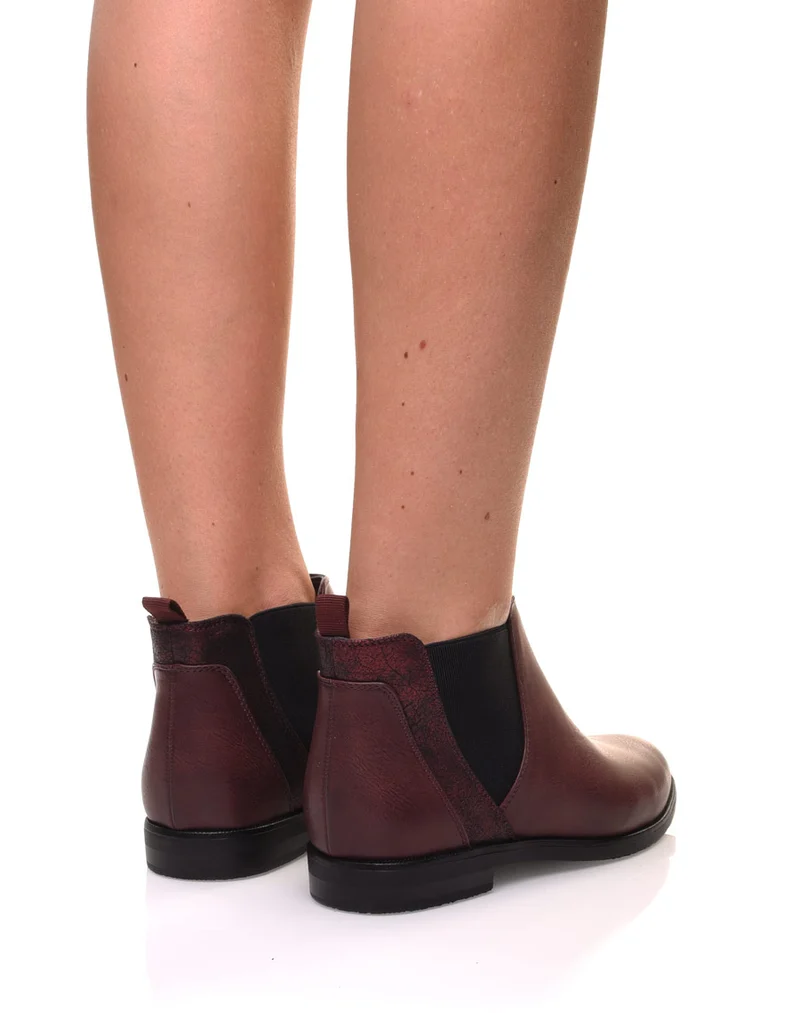 Bottines bordeaux plates métallisées