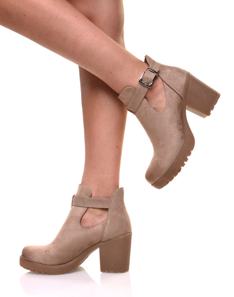 Bottines beiges bi matières