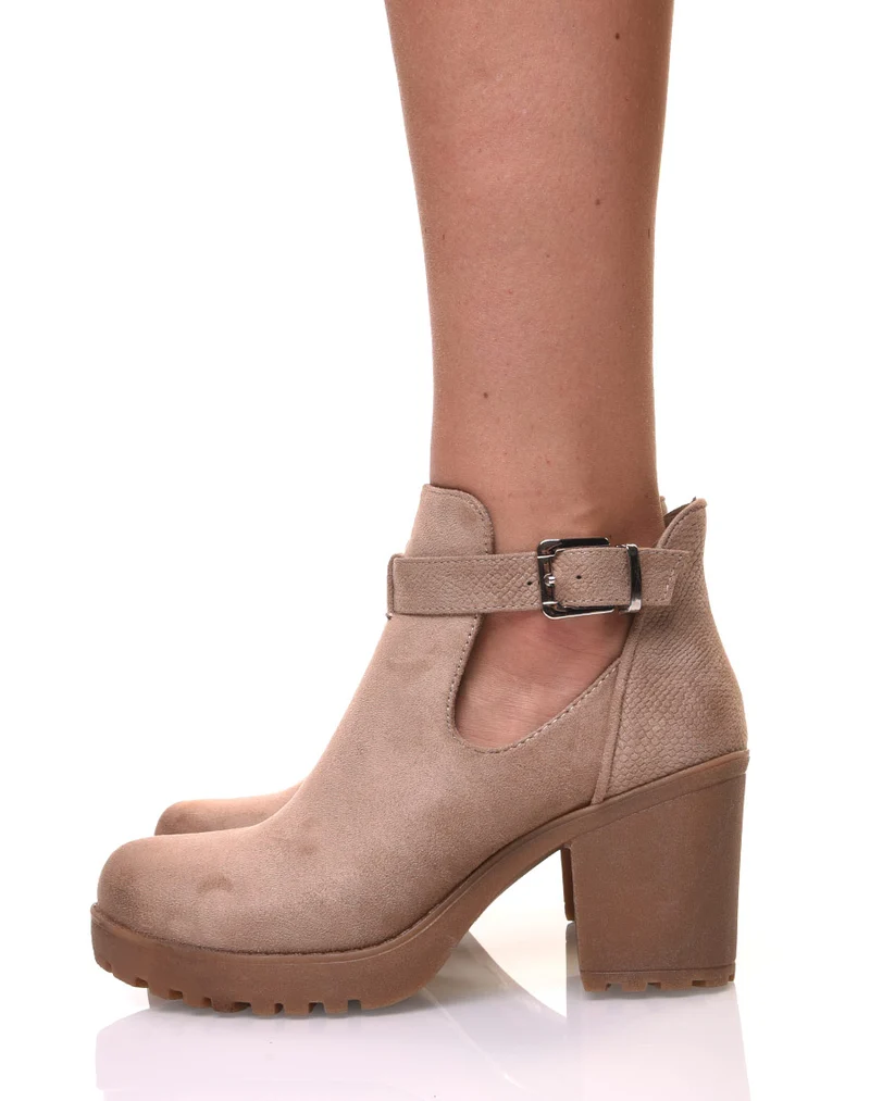Bottines beiges bi matières
