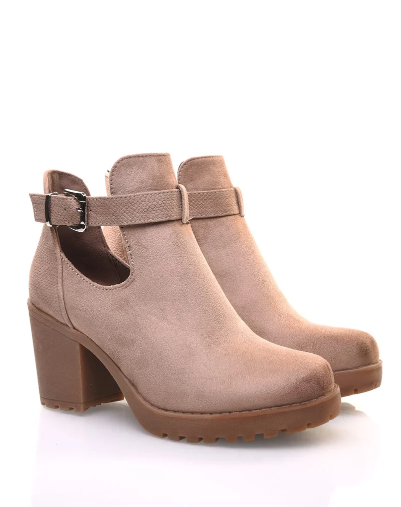 Bottines beiges bi matières