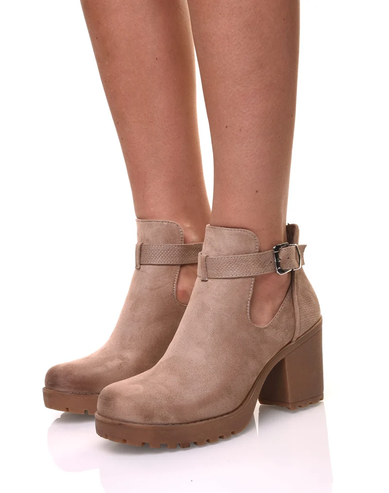 Bottines beiges bi matières